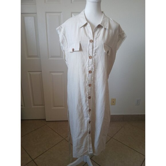 Mlle Gabrielle Dresses & Skirts - Mlle Gabrille Women's Button Front Shirt Dress Size 2X‎ Cream Belt Collared Boho